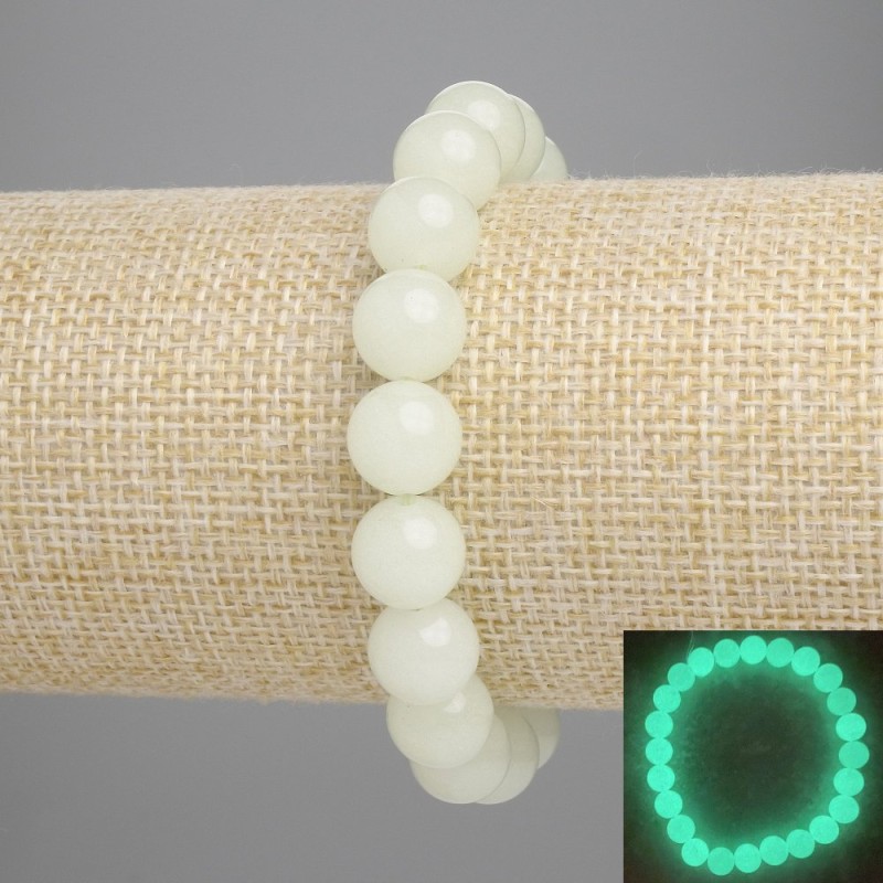 Onyx Bracelet (green glow) smooth beads, 10mm diameter ±, length 18cm ± stretch