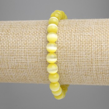 Bracelet Yellow Cat's Eye (synthetic) smooth beads, diameter 8mm±, length 18cm±, stretch