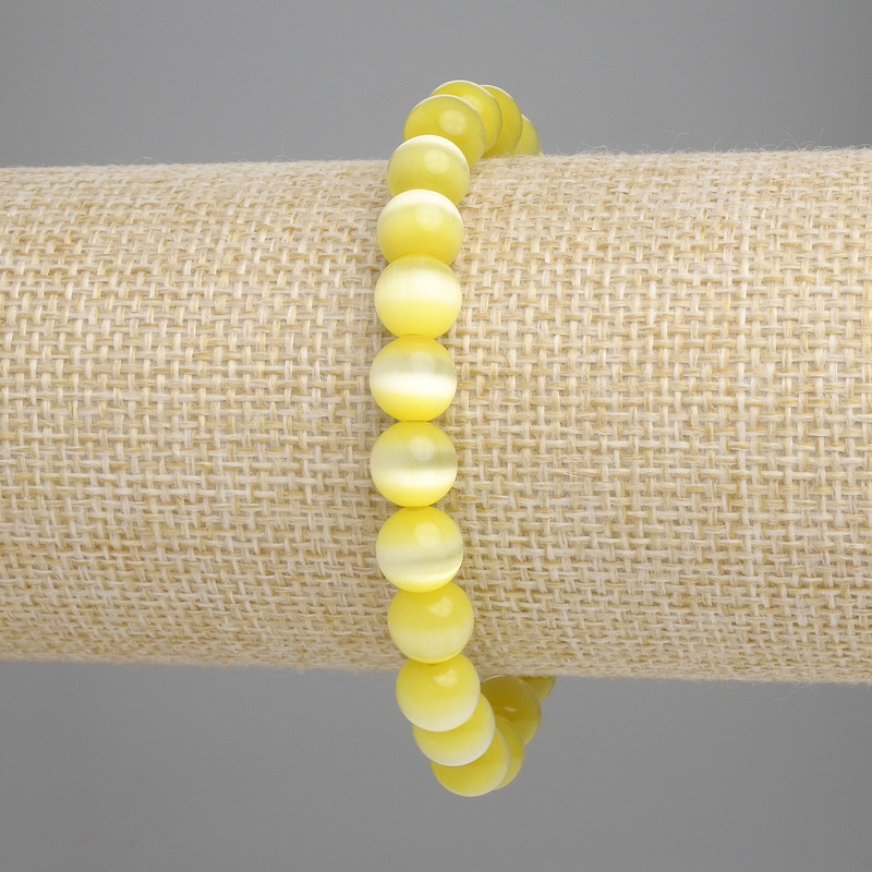 Bracelet Yellow Cat's Eye (synthetic) smooth beads, diameter 8mm±, length 18cm±, stretch