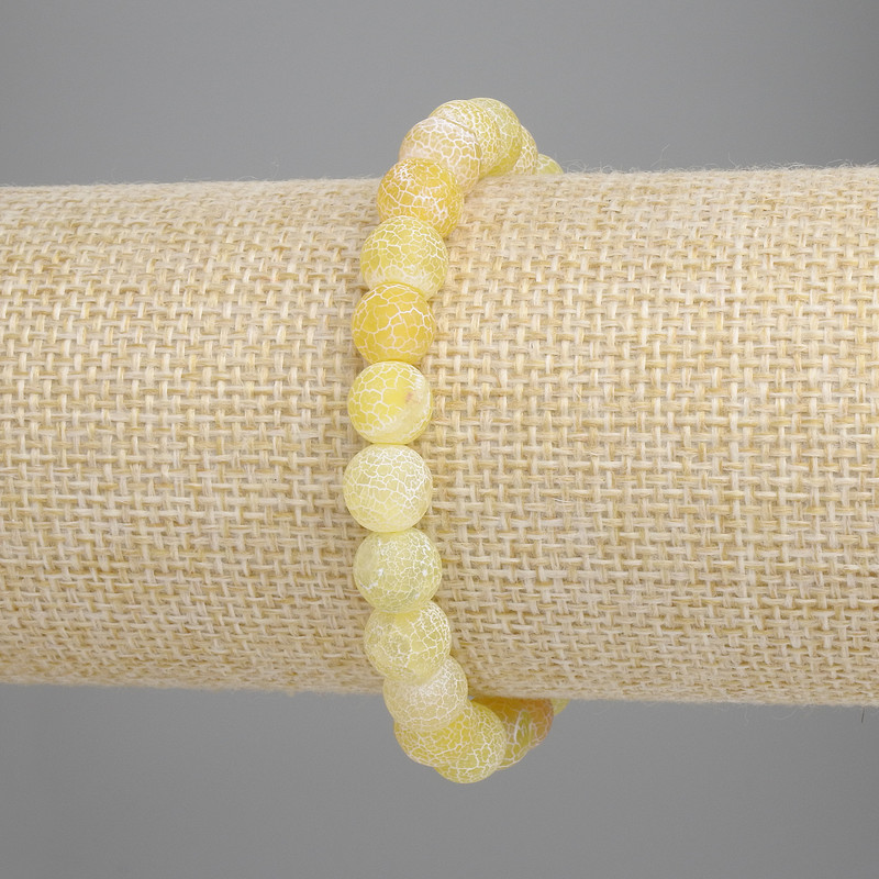 Bracelet Yellow Frosted Agate Smooth Bead, diameter 8mm+-, length 18cm+- stretch