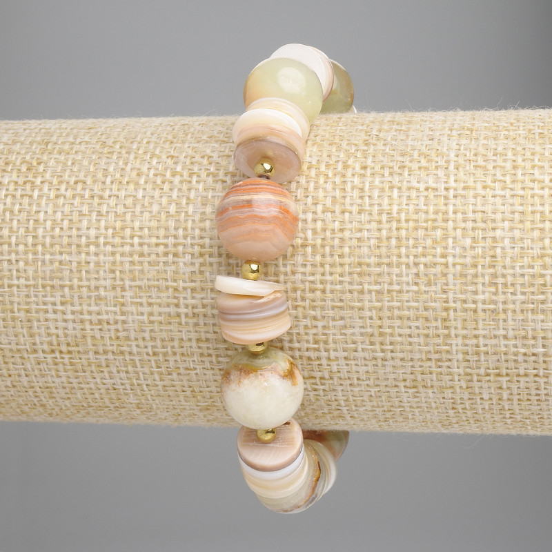 Onyx Bracelet Smooth Round Bead 12mm+ Rondels, diameter 10x2mm+ Hematite 3mm+-, length 18cm+- Stretch