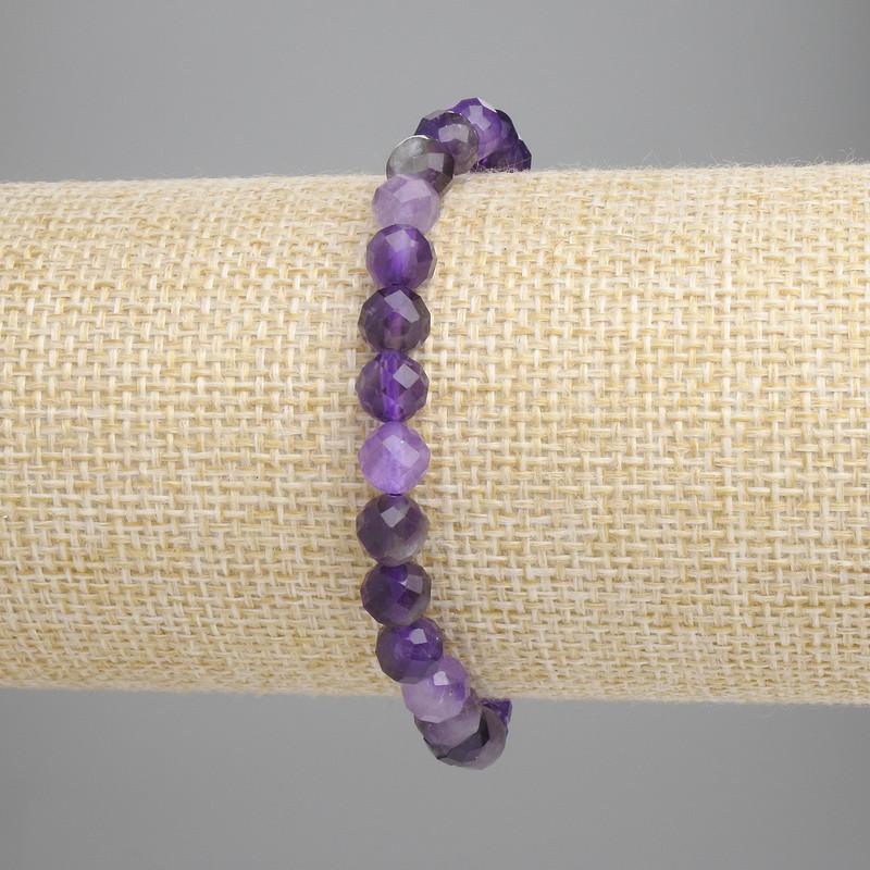 Amethyst faceted round bracelet, 6mm diameter, 18cm length, stretchy