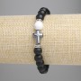 Shungite Bracelet Smooth Bead, Ø 8mm±; Chalcedony Bead 8mm±; Hematite Cross 14x10mm±; length 18cm±; stretch