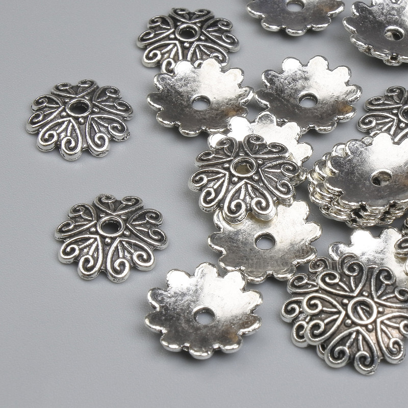 Hat end fitting for beads metal color silver, diameter 11x1mm ± hole, diameter 2mm ±, packaging 26 pcs +