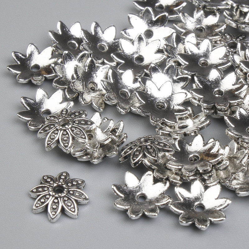 End cap for beads metal color silver, diameter 9.5×1 mm ±, hole 1.7 mm ±, diameter 1.7 mm ±, pack of 40 pcs. +