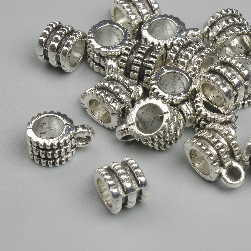 Findings Bail, metal color Silver, sizes 6.5×9.5 mm ± holes 2.2 mm and 4.6 mm, packaging 18 pcs