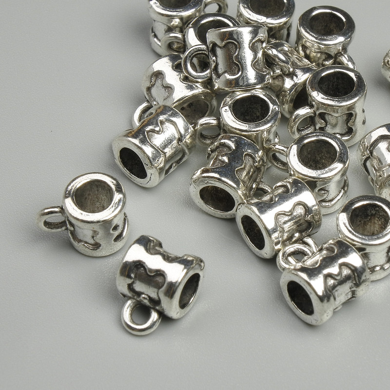 Silver Bail Metal Color Silver, size 6x8 mm± holes 2.2 and 4 mm±, packaging 19 pcs