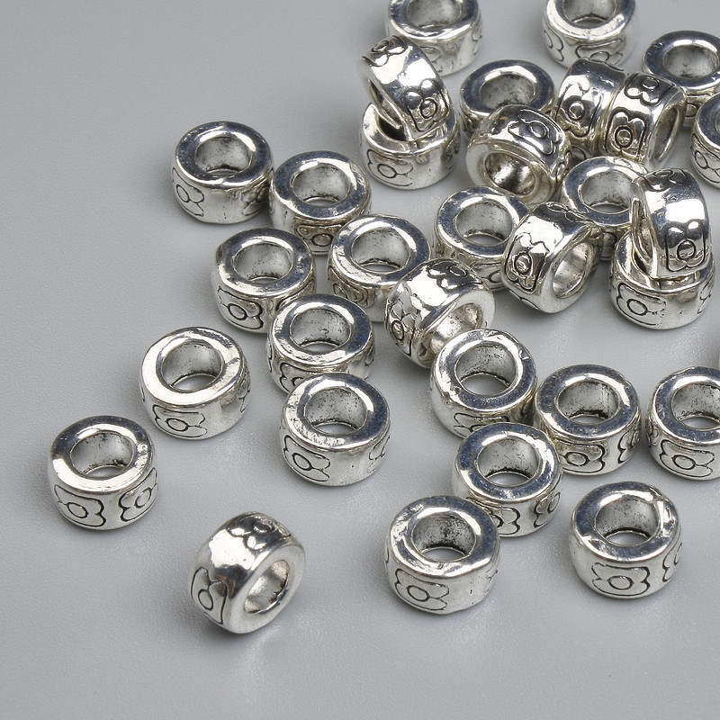 Bead Insert Jewelry Finding in Silver Color, 7×4 mm± hole, diameter 3.6 mm±, packaged 20 g ~35 pcs.