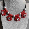 Necklace Red Flowers with White Crystal, 35×29 mm petals, 11 mm beads, on cords, length 45-50 cm