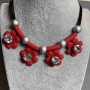 Necklace Red Flowers with White Crystal, 35×29 mm petals, 11 mm beads, on cords, length 45-50 cm