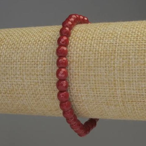Coral Bracelet Faceted Round Beads, 6mm Diameter, 18cm Length Stretch