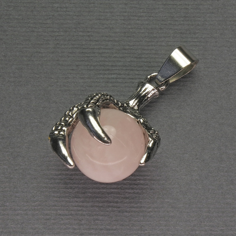 Pendant Pink Quartz Paw with Bead 18x37mm± Silver Metal