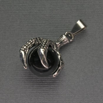 Agate Pendant Paw with Bead 18x37mm± Silver Tone Metal