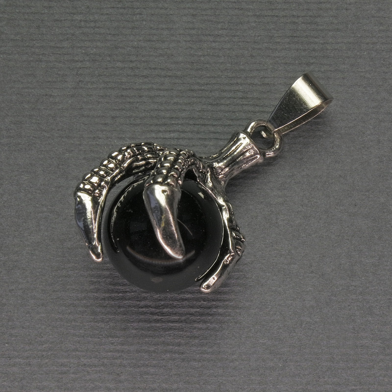 Agate Pendant Paw with Bead 18x37mm± Silver Tone Metal