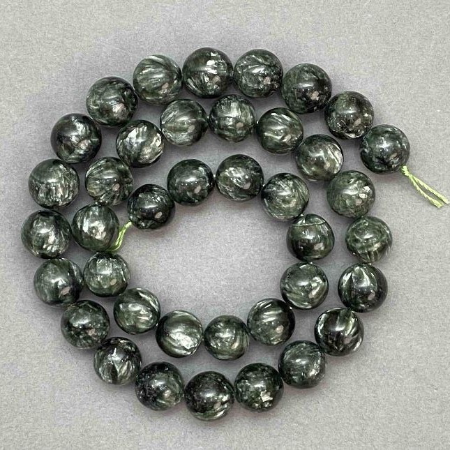 Seraphinite Natural Stone Beads Smooth Round 10mm Diameter, 39cm Length on Thread