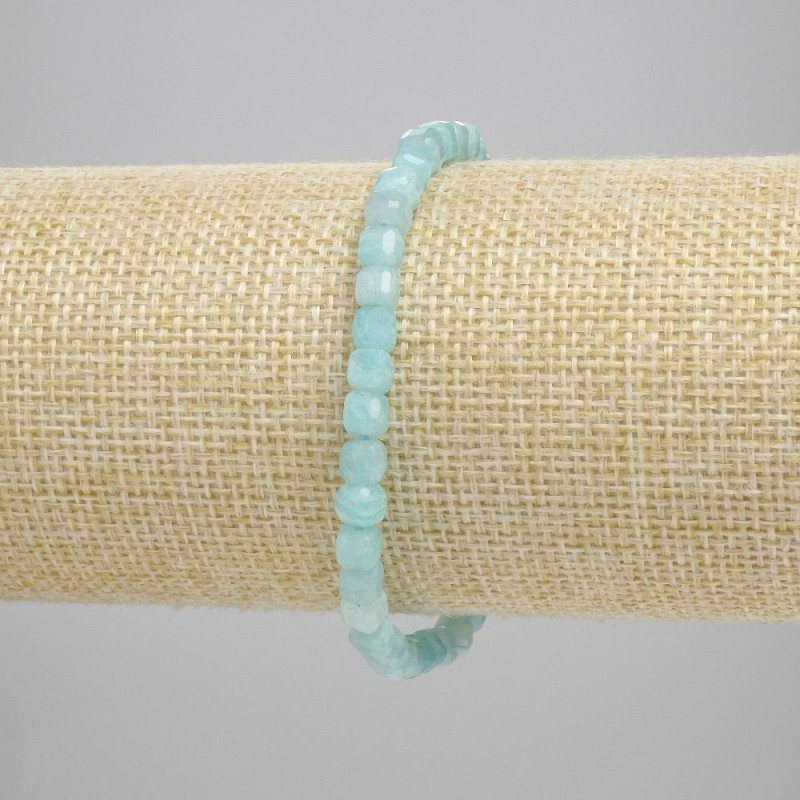 Amazonite Bead-Style Bracelet, faceted cube, 4x4 mm diameter +-, length 18 cm +-, stretch