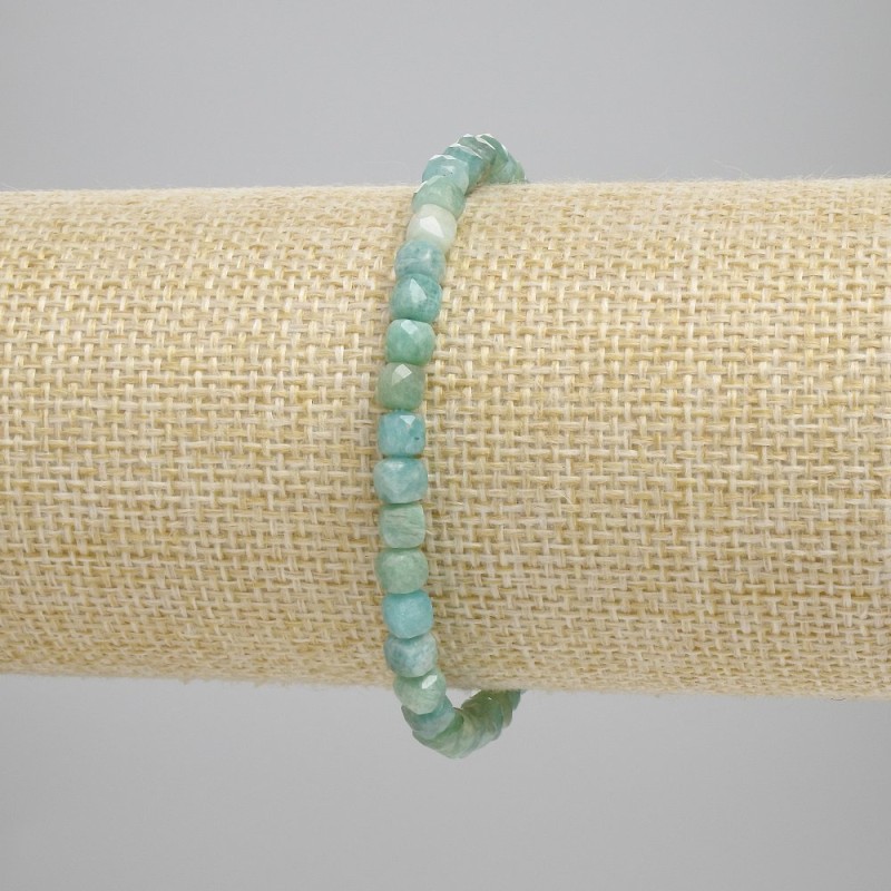 Amazonite Bead Bracelet Faceted Cube, 4x4mm, 18cm Adjustable Stretch