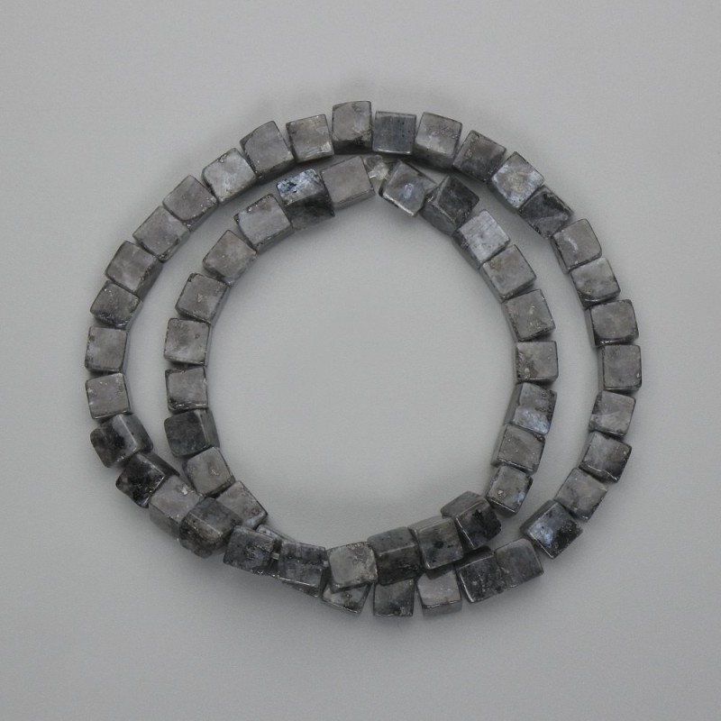 Larvikite Beads Cube, 6.5x6.5 mm, 5mm thickness, length 38 cm on thread