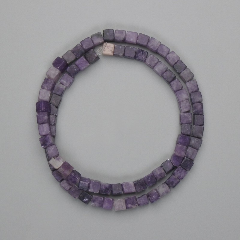 Lepidolite Beads Cube, 4.5×4.5 mm, 38 cm string with thread