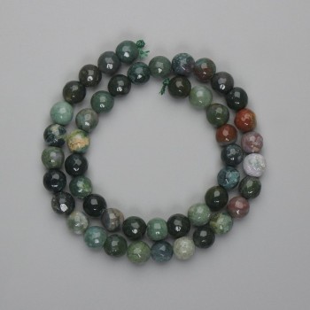 Moss Agate beads, faceted round bead, diameter 8mm +/-, length 36cm +/-, on a string