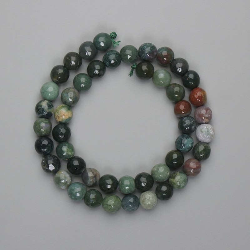 Moss Agate beads, faceted round bead, diameter 8mm +/-, length 36cm +/-, on a string
