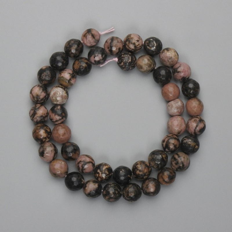 Rhodonite Beads, Faceted Round, 8mm diameter, 36cm+ length on thread