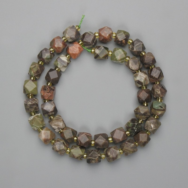Landscape Jasper Beads Multiplatform (Faceted) 8 mm, 5x8 mm ±, 3 mm ± seed beads, on thread, length 37 cm ±