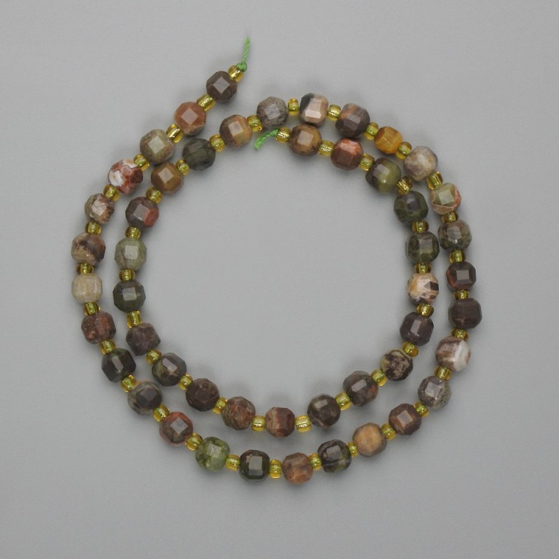 Landscape Jasper Beads Faceted Cube 6mm, 6x6 mm, round-cut, 38cm long on thread