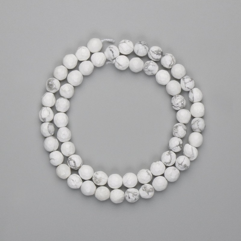 Howlite Beads, faceted round 6mm, length 36cm on thread