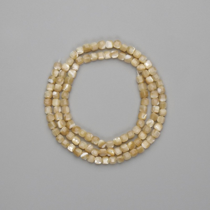 Beige Mother-of-Pearl Beads, Faceted Cube, 3x3 mm, 38 cm on Thread