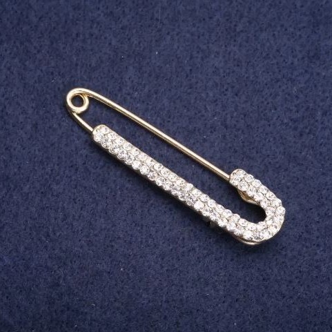 Brooch Pin with White Rhinestones 75x16mm± golden metal