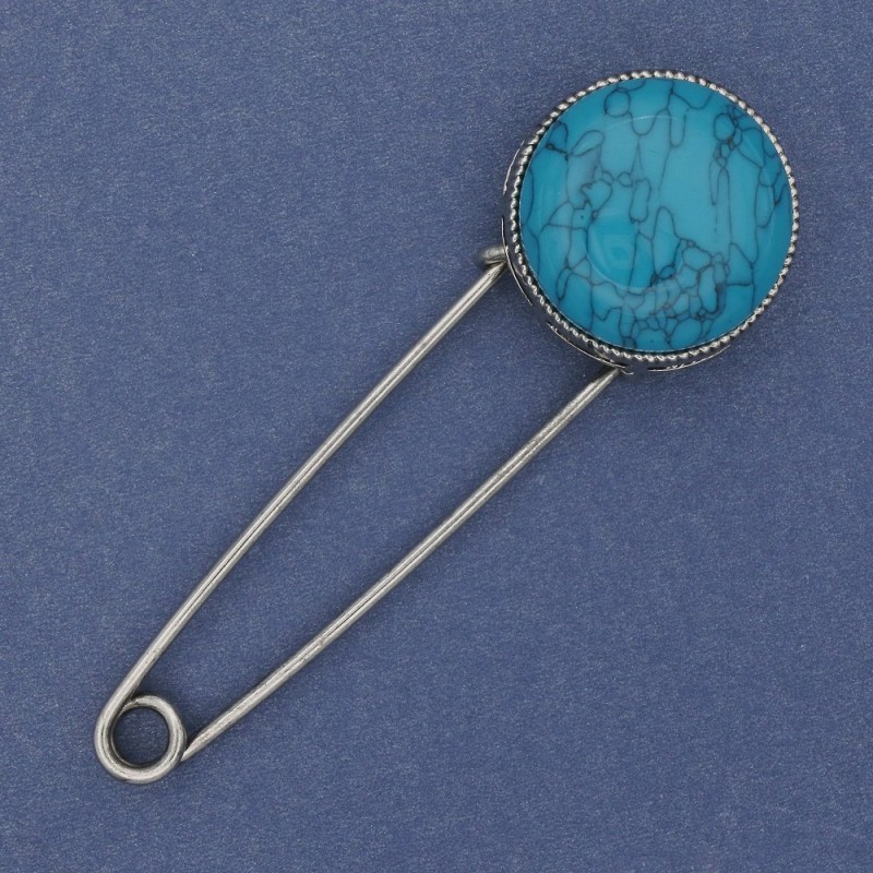 Brooch pin Turquoise 78x24mm± metal color silver
