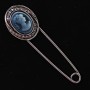 Brooch Pin Cameo with Grey Rhinestones, Silver Metal 20x72mm