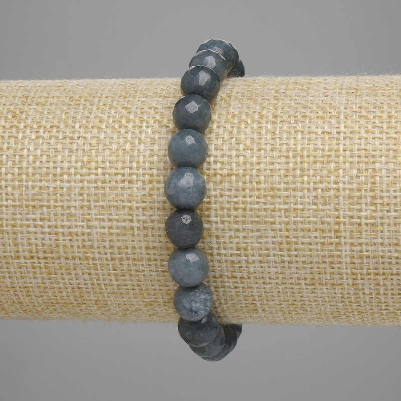 Iolite Bead Bracelet, Faceted Round 8mm, 18cm adjustable stretch