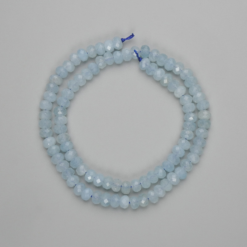 Aquamarine Beads Faceted Rondelle 6x4mm, 38cm on Thread