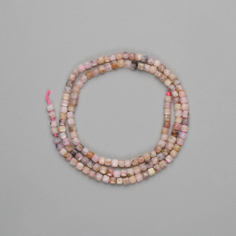 Rhodonite Beads Grennelled Cube 3x3mm+-, Length 39cm+- on Thread