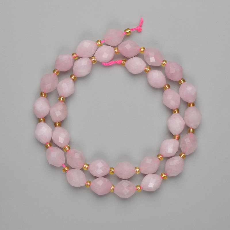 Rose Quartz Beads Faceted Rondelle 10x8mm+- Seed Beads 3mm+-, Length 37cm+- on Thread