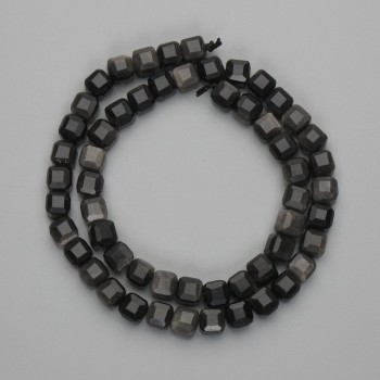 Beads Silver Obsidian Faceted Cube 7x7mm+-, Length 37cm+- on Thread
