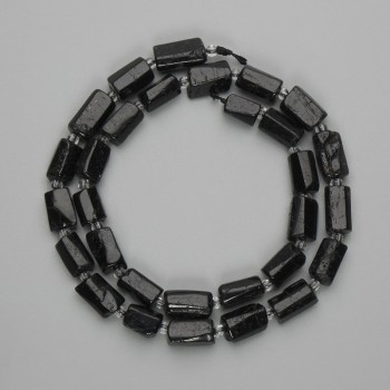 Black Tourmaline Beads Cut natural stone 11-12×6-7, 5mm+- seed beads 3mm+-, thread length 40cm+-