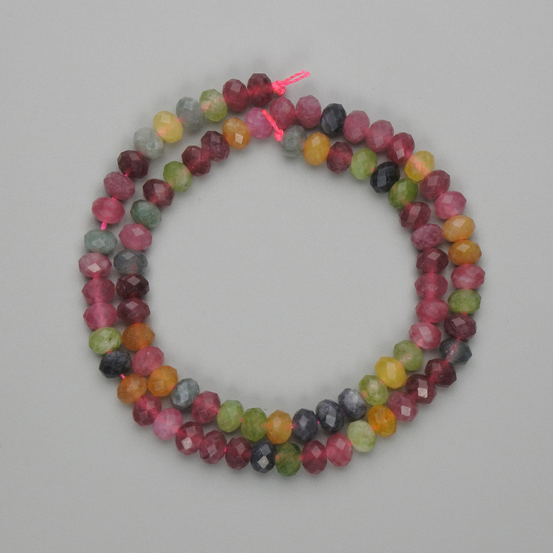 Tourmaline Beads faceted rondelle 6x4.5 mm, 37 cm length on thread
