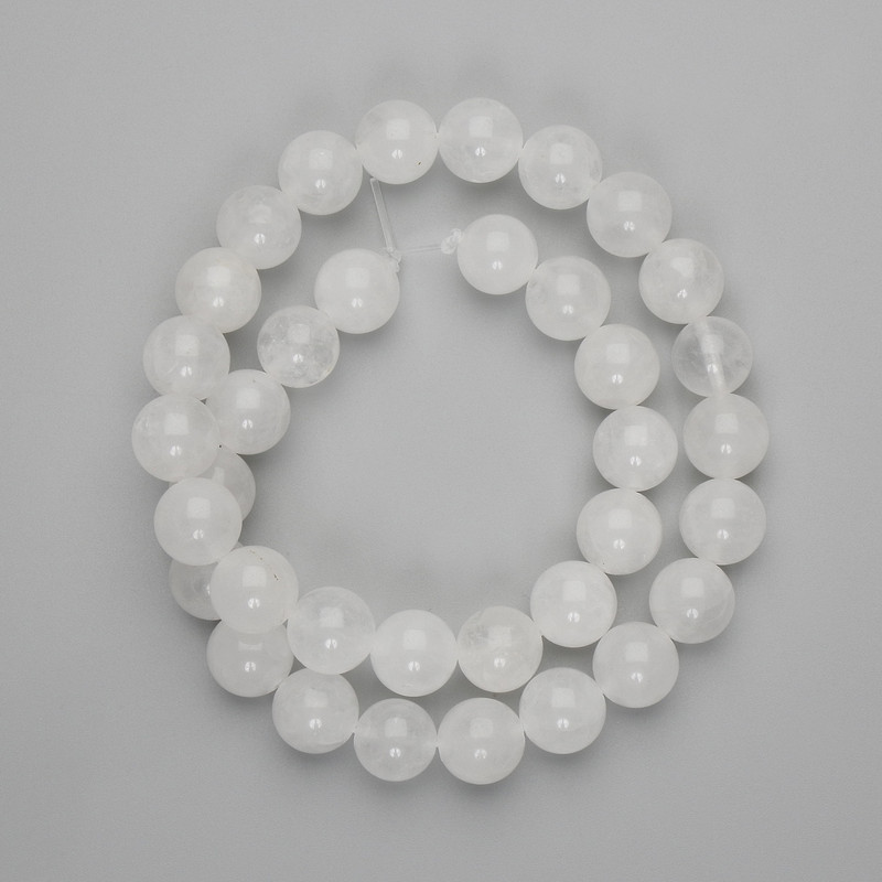 White Quartz Beads Smooth Round 11mm+-, 37cm length on thread