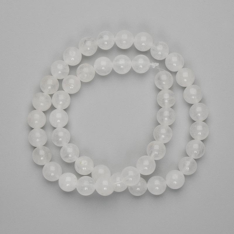 White Quartz Beads Smooth Round 9mm+-, Length 38cm+- on Beading Thread