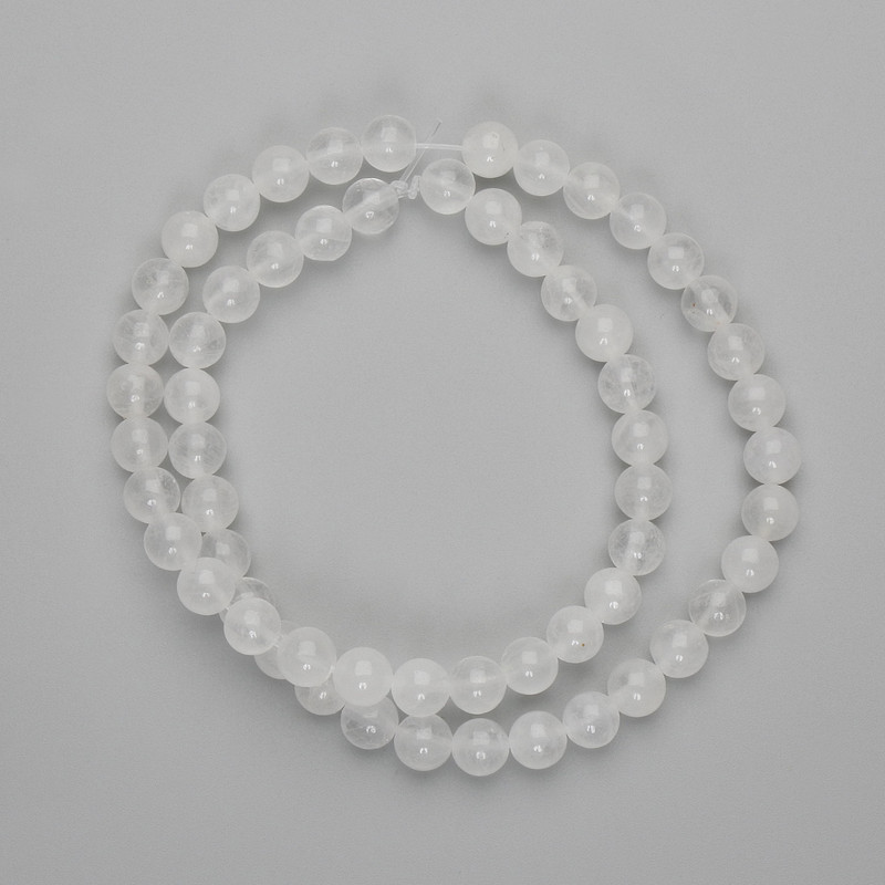 White Quartz Beads Smooth Round 6.5mm+-, 38cm string on thread