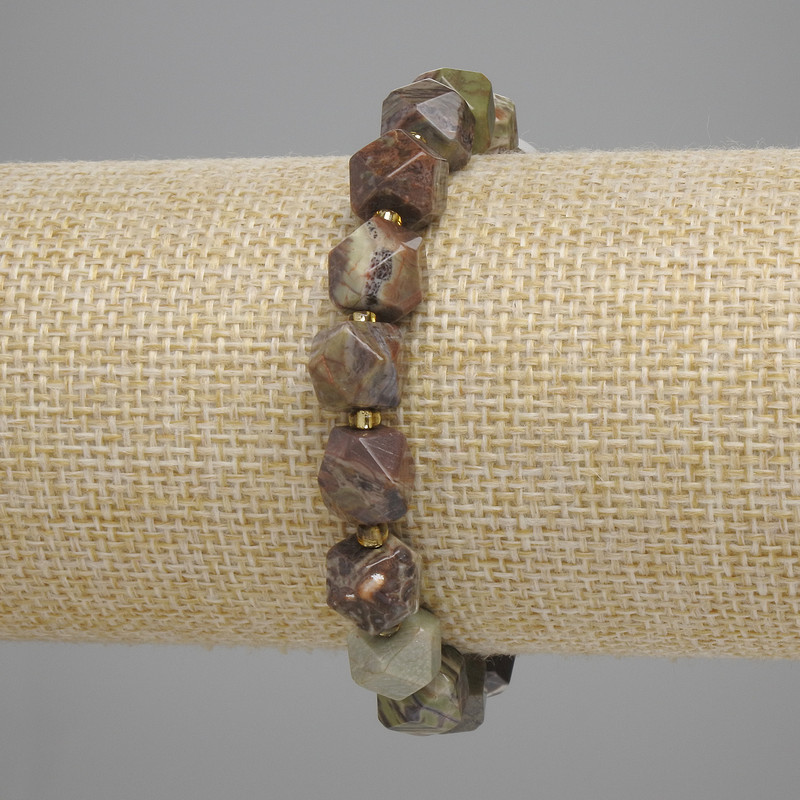 Bracelet Landscape Jasper Multiface Facets 8.5×8mm+- Seed Beads 3mm+-, Length 18cm+- Stretch