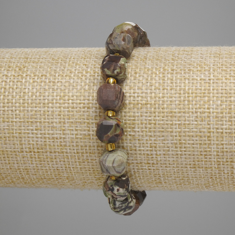 Bracelet landscape jasper faceted cube 9x9 mm ± beads 3 mm +- length 18 cm ± stretch