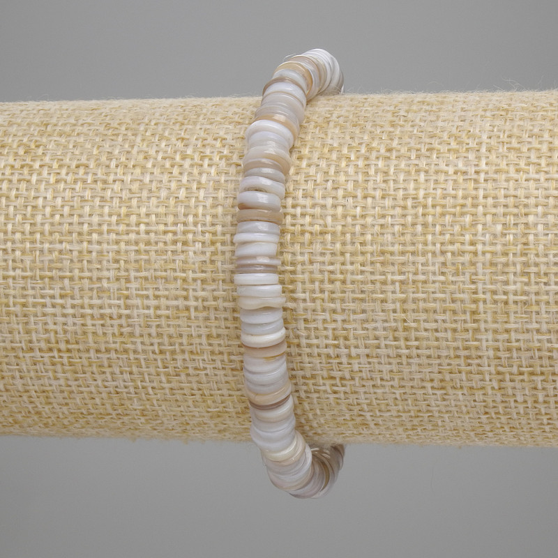 Bracelet with Scallop Shells, Scapharca Rondelle, diameter 6x1-1.5mm+, length 18cm+-, stretch