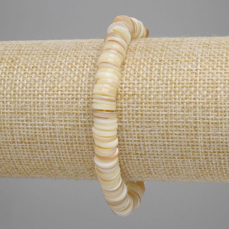 Scapharca Shell Rondelle Bracelet, 8x1.5mm ±, 18cm ± Stretch