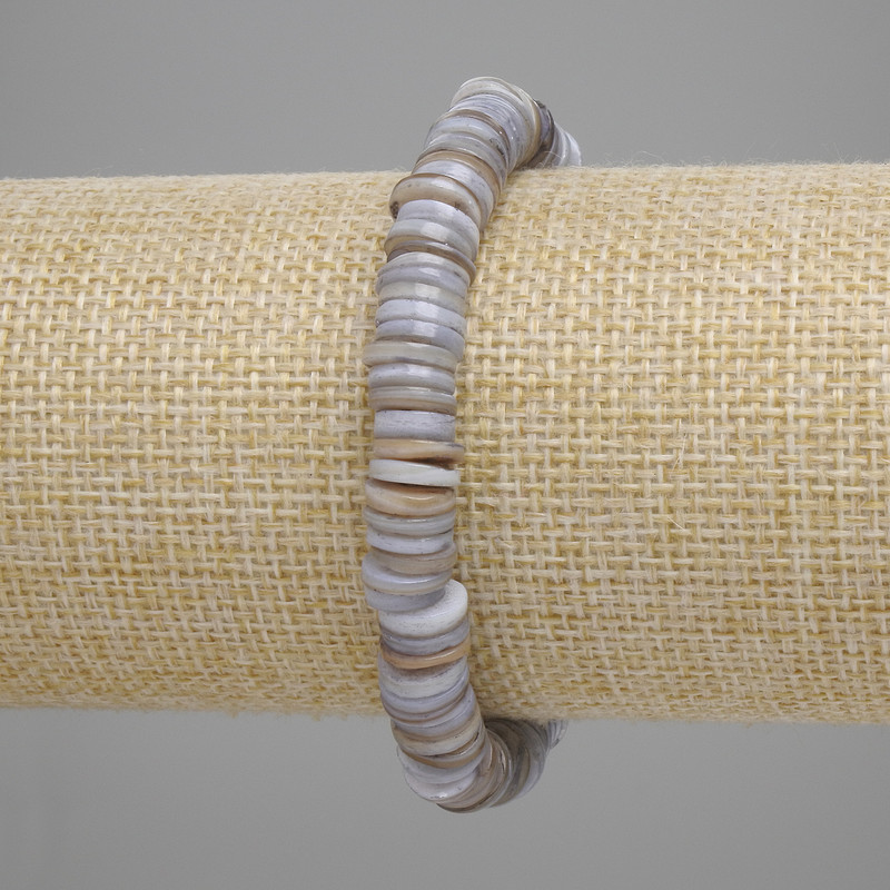 Bracelet with scallop shell Scarpharka rondelle, diameter 8x1.5mm+-, length 18cm+-, stretch