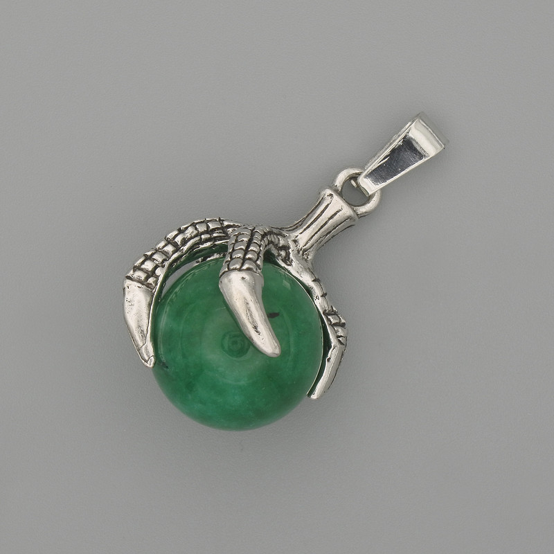 Chrysoprase Paw with Sphere Pendant 18x37mm± Silver Metal