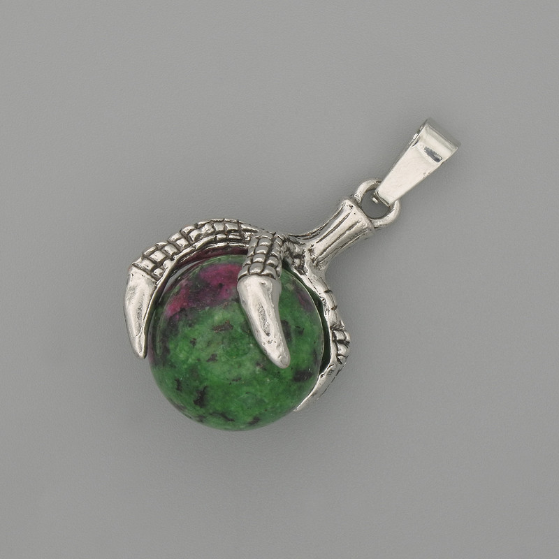 Zoisite Pendant: Paw with Sphere 18x37mm+-, Silver Metal